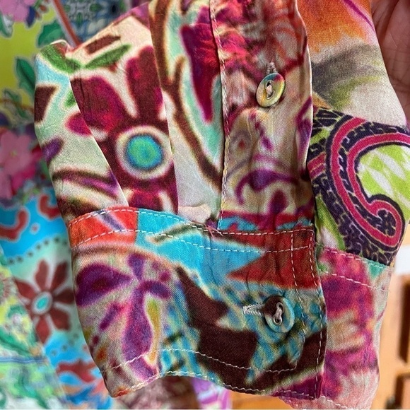 Johnny Was Boho Multi Colored Floral patchwork Print Button Down Shirt - Picture 9 of 14